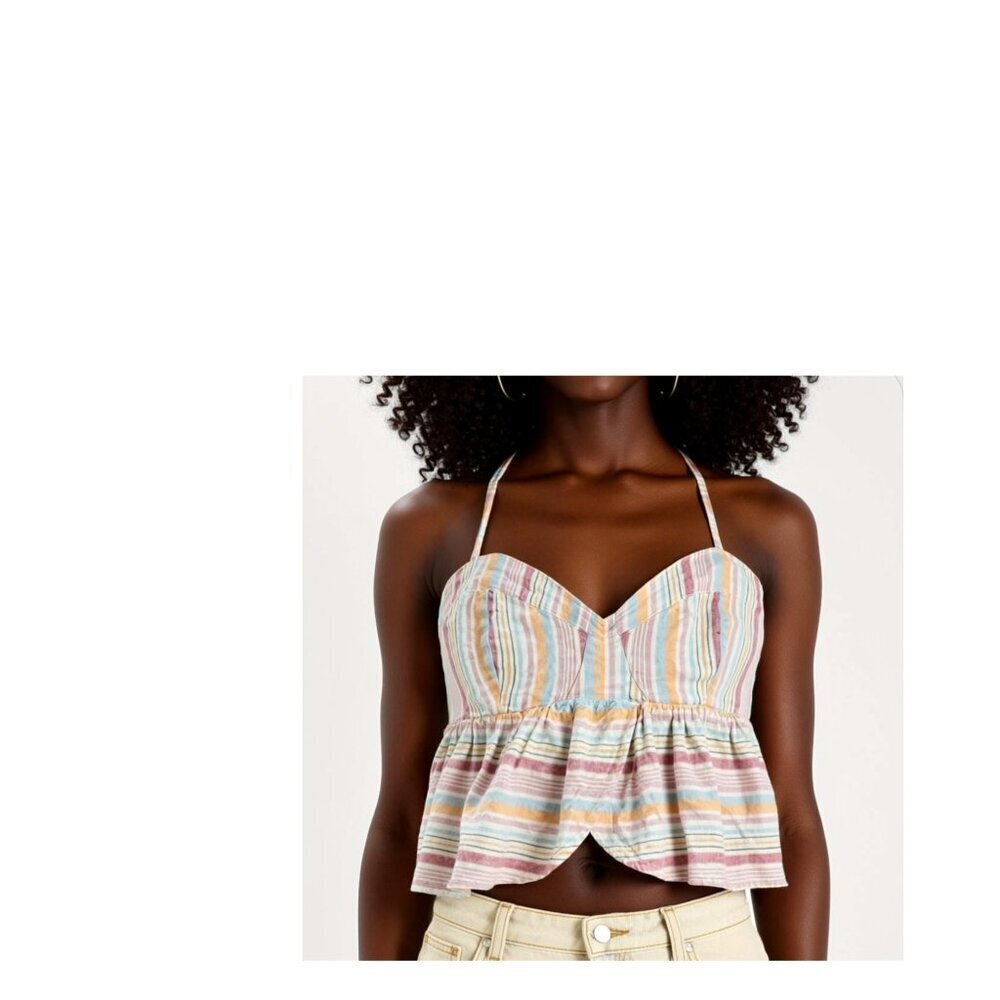 American Eagle women’sTank top crop shirt striped soft linen Size L (F13)